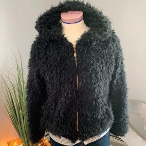Faux Fur Black Jacket with Hood- Size M